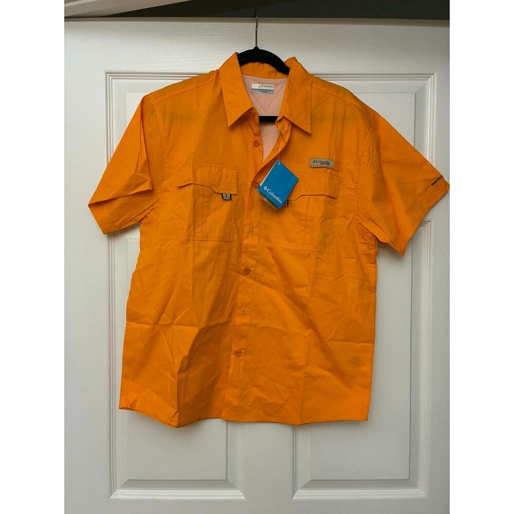 Columbia PFG Men's Small Orange Short Sleeve Button Fishing Shirt NWT
